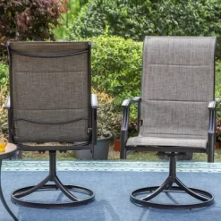 2pk Steel Patio 360 Swivel Padded Arm Chairs With Sling Seat & Back - Captiva Designs