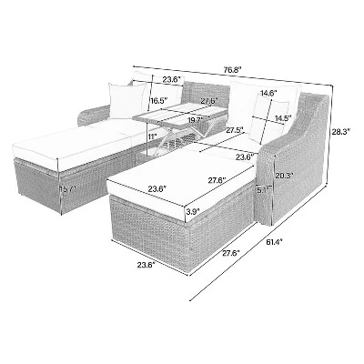 3-Piece Patio Wicker Sofa Set With Cushions, Pillows, Ottomans And Lift Top Coffee Table-ModernLuxe 4 3-Piece Patio Wicker Sofa Set With Cushions, Pillows, Ottomans And Lift Top Coffee Table-ModernLuxe - Image 2