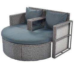 2pc Outdoor Wicker Conversation Sectional Set With Cushions & Half-Moon Side Table For Umbrella - Gray - GODEER -Outdoor Furniture Store GUEST 7cc84167 ac8e 490e 9ac9 79bae8adb70b