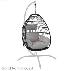 Sunnydaze Decor Sunnydaze Outdoor Resin Wicker Delaney Hanging Basket Egg Chair Swing With Cushions And Headrest - Gray - 2pc -Outdoor Furniture Store GUEST 7cccb8bc 6072 4a69 a558 36eaa36c38b2