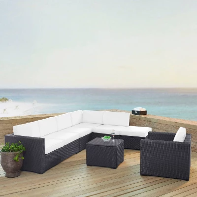 Biscayne 6pc Outdoor Wicker Sectional Set - White - Crosley 3 Biscayne 6pc Outdoor Wicker Sectional Set - White - Crosley