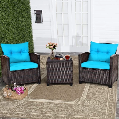 Costway 3PCS Patio Rattan Furniture Set Cushioned Conversation Set Sofa 17 Costway 3PCS Patio Rattan Furniture Set Cushioned Conversation Set Sofa - Image 15