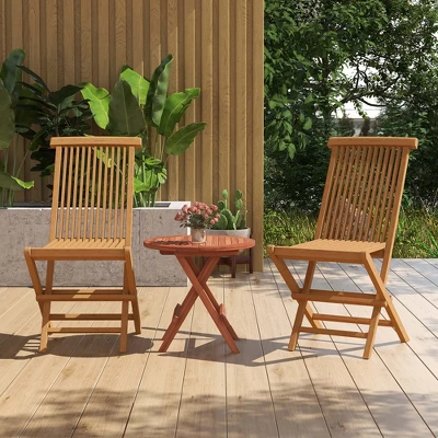 Costway 2 PCS Patio Folding Chair Teak High Back Dining Slatted Seat Portable Outdoor 5 Costway 2 PCS Patio Folding Chair Teak High Back Dining Slatted Seat Portable Outdoor - Image 3