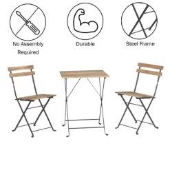 Folding Patio Bistro Set – 3-Piece Acacia Wood And Steel Café Table And Chairs For Porch, Deck, Garden, Or Balcony Furniture By Lavish Home (Brown) -Outdoor Furniture Store GUEST 7e64b266 d378 476b 9b2c 23cd38874dfd