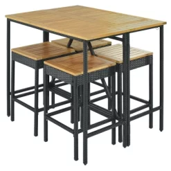 5-Piece Outdoor Patio Wicker Bar Set With Foldable Acacia Wood Top With 4 Stools And 1 Table,Brown - ModernLuxe -Outdoor Furniture Store GUEST 7ee9a2fc 8aec 4cf9 b113 59b353f6fc6a