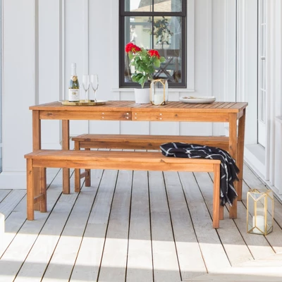 3pc Acacia Wood Simple Patio Dining Set - Saracina Home 5 3pc Acacia Wood Simple Patio Dining Set - Saracina Home - Image 3