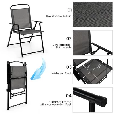 Costway 6 PCS Patio Dining Set Folding Chairs Glass Table Tilt Umbrella Garden 10 Costway 6 PCS Patio Dining Set Folding Chairs Glass Table Tilt Umbrella Garden - Image 8
