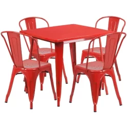 Emma And Oliver Commercial Grade 31.5" Square Metal Indoor-Outdoor Table Set With 4 Stack Chairs -Outdoor Furniture Store GUEST 81052529 761c 4245 9c04 99e17e304dbf