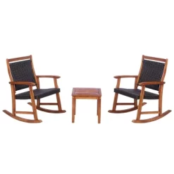 Costway 3PCS Patio Rattan Rocking Chair Bistro Set Acacia Wood Frame Armrest -Outdoor Furniture Store GUEST 812e25b6 f96a 4c1a 99b8 9d2665bdfc97