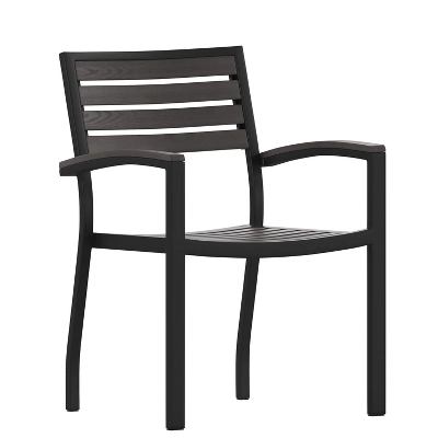 Emma And Oliver Set Of 2 Stackable All-Weather Aluminum Patio Chairs With Faux Teak Slats 13 Emma And Oliver Set Of 2 Stackable All-Weather Aluminum Patio Chairs With Faux Teak Slats - Image 11