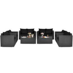 Costway 8PCS Patio Rattan Furniture Set Cushioned Sofa Chair Coffee Table TurquoiseRedBlack