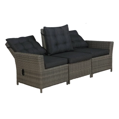 Asti Wicker 3 Seat Reclining Sofa With Cushions - Gray - Alaterre Furniture 4 Asti Wicker 3 Seat Reclining Sofa With Cushions - Gray - Alaterre Furniture - Image 2