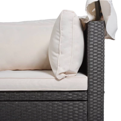 4pc Outdoor Wicker Rectangle Daybed With Canopy & Cushions - Beige - GODEER 17 4pc Outdoor Wicker Rectangle Daybed With Canopy & Cushions - Beige - GODEER - Image 15