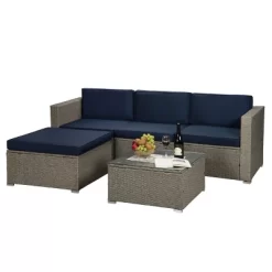 5pc Outdoor Rattan Wicker Sectional Conversation Set With Cushions - Gray/Navy - GODEER -Outdoor Furniture Store GUEST 81c1fbf6 2f10 4c27 a7ed 69197cc177ad