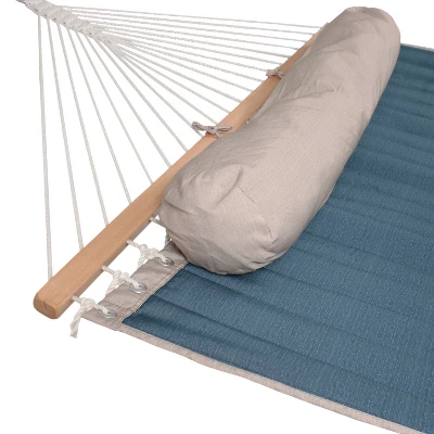 Sunnydaze Decor Sunnydaze 2-Person Outdoor Quilted Fabric Hammock With Spreader Bars With Freestanding Stand And Detachable Pillow - 350 Lb Capacity - Tidal Wave 4 Sunnydaze Decor Sunnydaze 2-Person Outdoor Quilted Fabric Hammock With Spreader Bars With Freestanding Stand And Detachable Pillow - 350 Lb Capacity - Tidal Wave - Image 2