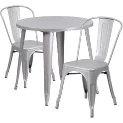 Emma And Oliver Commercial Grade 30" Round Metal Indoor-Outdoor Table Set With 2 Cafe Chairs -Outdoor Furniture Store GUEST 82635fde 93f4 472a 83d0 2413d581ae9a