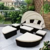 6pc Wicker Round Outdoor Sectional Set With Cushions - Black/Beige - GODEER -Outdoor Furniture Store GUEST 827cf802 ac2a 42ff afe7 e89aa77ced7a