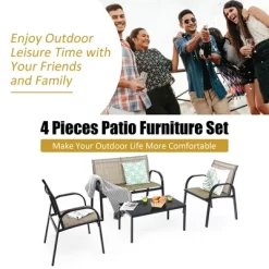 Costway 4 PCS Patio Furniture Set Sofa Coffee Table Steel Frame Garden Brown -Outdoor Furniture Store GUEST 827dbefa 122c 44de b7c1 d88c18a3190c