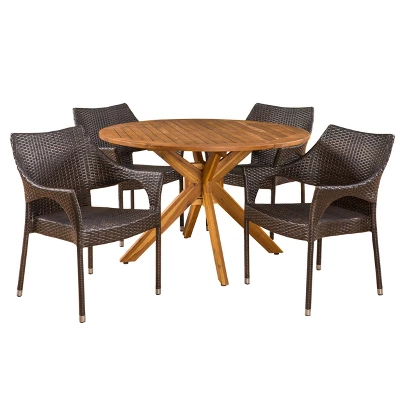 Natividad 5pc Acacia & Wicker Dining Set - Teak/Brown - Christopher Knight Home 3 Natividad 5pc Acacia & Wicker Dining Set - Teak/Brown - Christopher Knight Home