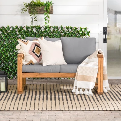 Galia Square Leg Acacia Wood Patio Loveseat With Cushions - Brown - Saracina Home 5 Galia Square Leg Acacia Wood Patio Loveseat With Cushions - Brown - Saracina Home - Image 3