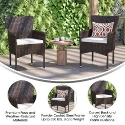 Merrick Lane Patio Chairs With Fade And Weather Resistant Wicker Wrapped Powder Coated Steel Frames & Cushions-Set Of 2 -Outdoor Furniture Store GUEST 838f59b6 cbaf 4d1c b292 c2dfd242cbf6