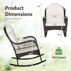 Costway Patio Wicker Rocking Chair W/Seat Back Cushions & Lumbar Pillow Porch Off -Outdoor Furniture Store GUEST 83d16fc4 cbd7 4419 8fe0 2ef6535128b3