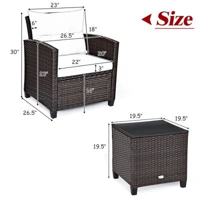 Costway 3PCS Patio Rattan Furniture Set Cushioned Conversation Set Sofa 5 Costway 3PCS Patio Rattan Furniture Set Cushioned Conversation Set Sofa - Image 3