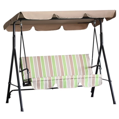Outsunny 3-Person Porch Swing With Stand, Outdoor Swing For Patio Porch With Adjustable Tilt Canopy & Comfortable Swing Bench-Style Seat, Steel Frame 11 Outsunny 3-Person Porch Swing With Stand, Outdoor Swing For Patio Porch With Adjustable Tilt Canopy & Comfortable Swing Bench-Style Seat, Steel Frame - Image 9