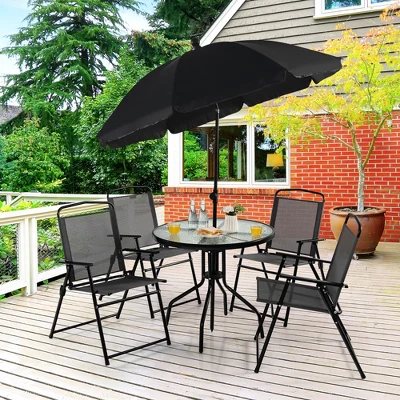 Costway 6 PCS Patio Dining Set Folding Chairs Glass Table Tilt Umbrella Garden 4 Costway 6 PCS Patio Dining Set Folding Chairs Glass Table Tilt Umbrella Garden - Image 2