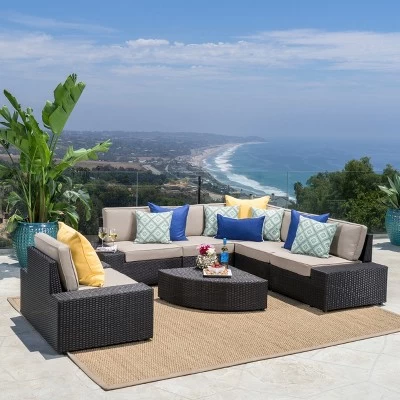 Santa Cruz 7pc Wicker Sofa Set With Cushions - Christopher Knight Home 6 Santa Cruz 7pc Wicker Sofa Set With Cushions - Christopher Knight Home - Image 4