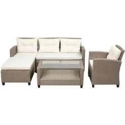 4pc Wicker Patio Sectional Seating Set With Cushions - Beige/Brown - GODEER -Outdoor Furniture Store GUEST 84e307d6 c22f 4c52 830c 8dedb79eadd6 1