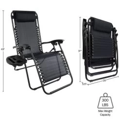 Hastings Home Anti-Gravity Lounge Chairs, Black, Set Of 2