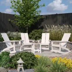 Merrick Lane Wellington 3 Piece Patio Furniture Set Includes All-Weather UV Treated Adirondack Rocking Chairs And Side Table