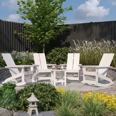 Merrick Lane Wellington 3 Piece Patio Furniture Set Includes All-Weather UV Treated Adirondack Rocking Chairs And Side Table 3 Merrick Lane Wellington 3 Piece Patio Furniture Set Includes All-Weather UV Treated Adirondack Rocking Chairs And Side Table