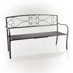 Metal Garden Bench With Retractable Table Black - Alpine Corporation -Outdoor Furniture Store GUEST 85556a77 06b5 491b 8348 37a4b2114491