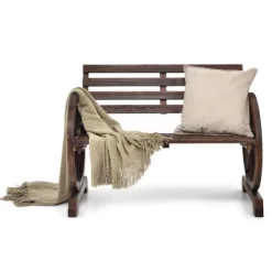 Costway Outdoor Wooden Wagon Wheel Garden Bench 2-Person Slatted Seat Armrests Rustic -Outdoor Furniture Store GUEST 85bdacd8 4f4a 4b81 b13f 412c40db2119
