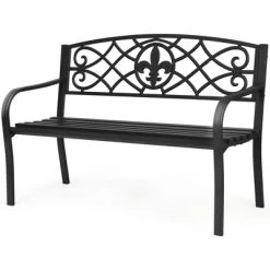 Costway Patio Garden Bench Park Yard Outdoor Furniture Steel Slats Porch Chair Seat