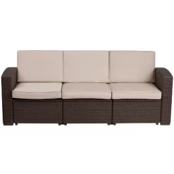 Flash Furniture Chocolate Brown Faux Rattan Sofa With All-Weather Beige Cushions -Outdoor Furniture Store GUEST 863bd7f7 c5bd 48d8 be25 bc91e1e3edfa 2