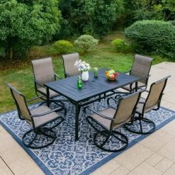 7pc Outdoor Dining Set With Padded Swivel Chairs & Metal Rectangle Table With Umbrella Hole - Gray - Captiva Hole -Outdoor Furniture Store GUEST 864eaacc b1f7 4c07 926c e2052ceb9776
