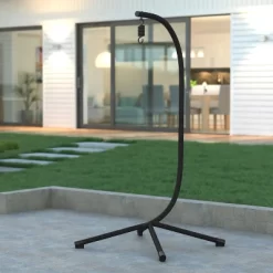 Emma And Oliver Sturdy Powder Coated Steel C-Stand With Offset Base For Hanging Chairs - Black