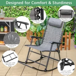 Costway Folding Zero Gravity Rocking Chair Outdoor Patio Headrest Turquoise Grey -Outdoor Furniture Store GUEST 86d8e0d7 416e 4659 86b2 31958f37d2ba