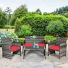 Costway 4PCS Patio Rattan Furniture Set Conversation Glass Table Top Cushioned TurquoiseRed -Outdoor Furniture Store GUEST 86e6d593 8ea0 4157 b972 ff823a80e101
