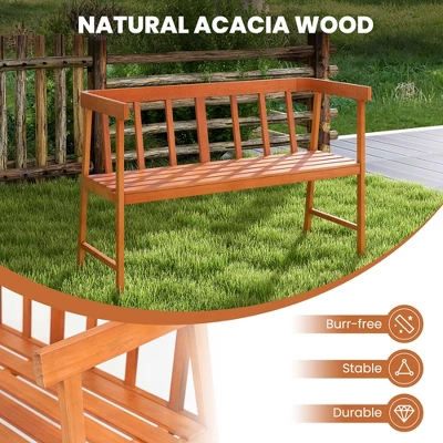 Costway Patio Acacia Wood Bench 2-Person Slatted Seat Backrest 800 Lbs Natural Outdoor 6 Costway Patio Acacia Wood Bench 2-Person Slatted Seat Backrest 800 Lbs Natural Outdoor - Image 4