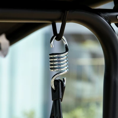 Outsunny Patio Swing Chair With Canopy, Seats 2 Adults Loveseat Bench With Canopy, Armrests, A-Frame Steel, Breathable Mesh, Black 6 Outsunny Patio Swing Chair With Canopy, Seats 2 Adults Loveseat Bench With Canopy, Armrests, A-Frame Steel, Breathable Mesh, Black - Image 4