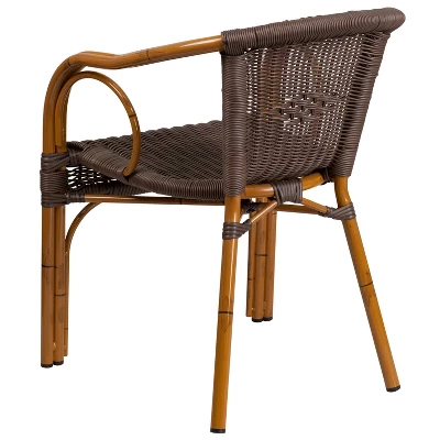 Merrick Lane Esna Series Stacking Rattan Patio Chair With Bamboo Look Aluminum Frame And Integrated Arms 10 Merrick Lane Esna Series Stacking Rattan Patio Chair With Bamboo Look Aluminum Frame And Integrated Arms - Image 8