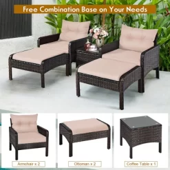 Costway 5 PCS Patio Rattan Wicker Furniture Set Sofa Ottoman Coffee Table Cushioned Yard -Outdoor Furniture Store GUEST 881735d8 111c 4ea1 abbe 9eaf6abe72a9