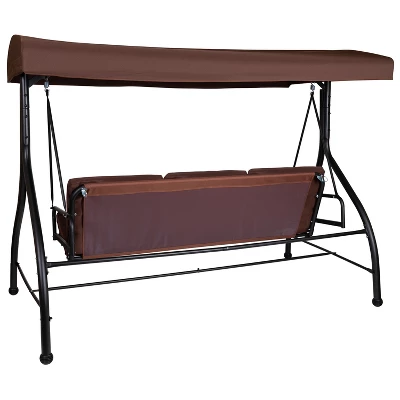 Emma And Oliver 3-Seat Outdoor Steel Converting Patio Swing And Bed Canopy Hammock In Brown 12 Emma And Oliver 3-Seat Outdoor Steel Converting Patio Swing And Bed Canopy Hammock In Brown - Image 10