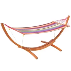 Outsunny 10' Hammock With Wood Stand, Rainbow Bed, Heavy Duty Roman Arc Hammock For Single Person For Patio Backyard Balcony Porch -Outdoor Furniture Store GUEST 8831cd41 03df 4b3b becd 6c3da836fd81