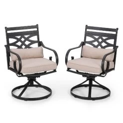 7pc Outdoor Dining Set With Svivel Chairs With Cushions & Large Metal Rectangle Table With Umbrella Hole - Captiva Designs -Outdoor Furniture Store GUEST 8836fac3 eefe 457f a2b2 a8c055bbdad2