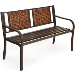 Costway Patio Garden Bench Steel Frame Rattan Backrest Park Yard Outdoor Porch Furniture -Outdoor Furniture Store GUEST 88e656bd 906d 4adb b56e de11746bc438